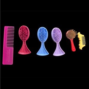 Lot Of 6 Barbie & Doll Hairbrushes Hair Combs Assorted Multicolor